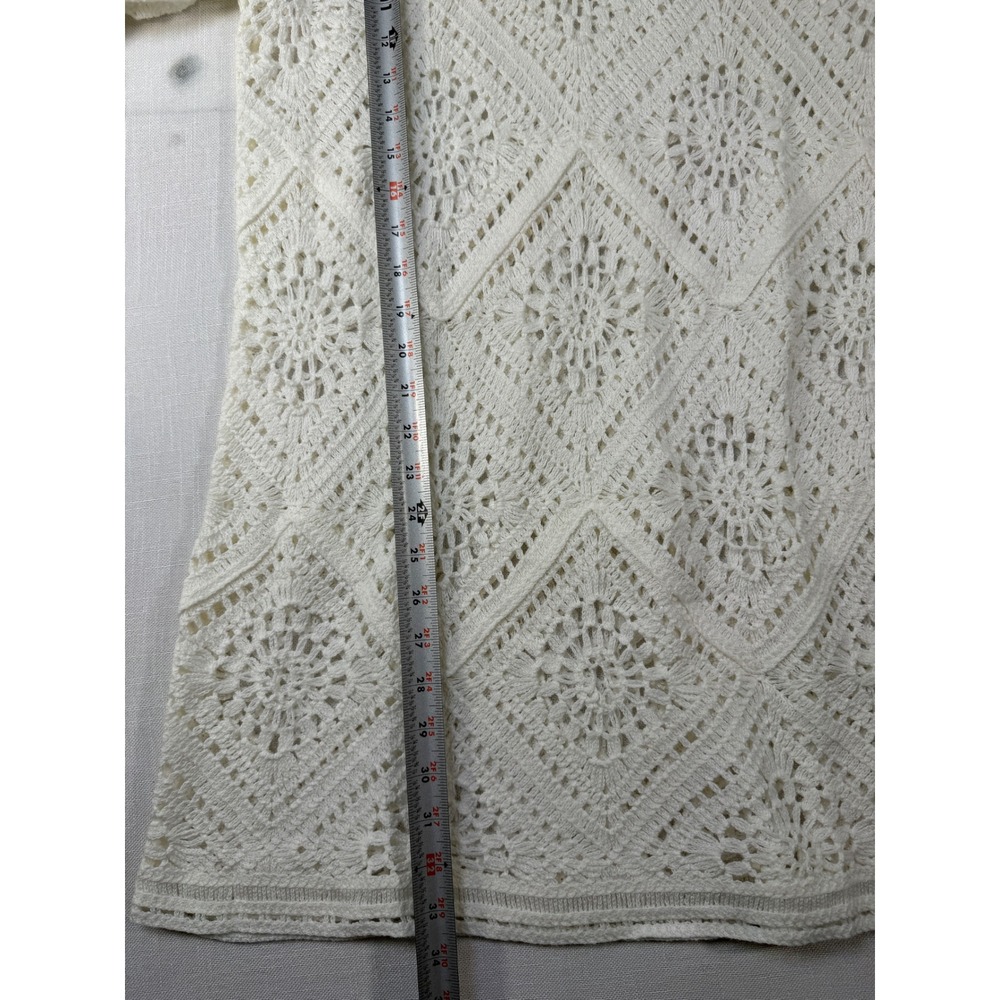 Joie White Crochet Diamond Lace Long Sleeve Mini Dress Keyhole Back Size Medium - Picture 8 of 8